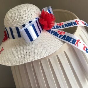 Cheerleading Kids Sun Hat wBlue Ribbon Red Flower 18” doll American girl size
